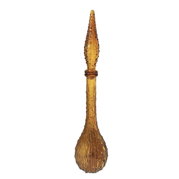 Vtg MCM Genie Bottle Drip Wax Decanter Hobnail flame tip Italian Empoli Amber - Picture 1 of 6